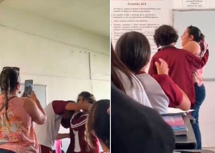 ¡Se armó la guerra! Alumna ataca a maestra porque le quitó el celular