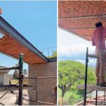 Albañiles desafían la gravedad con "techo en el aire"