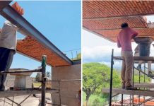 ¡Como si fuera magia! Albañiles desafían la gravedad con «techo en el aire» Albañiles desafían la gravedad con "techo en el aire"