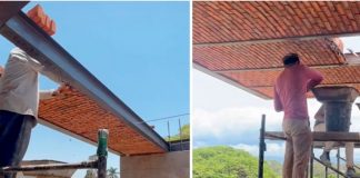 Albañiles desafían la gravedad con "techo en el aire"