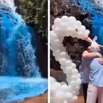 En la polémica: Pintaron una cascada para anunciare sexo de su bebé