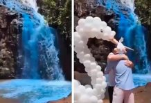 En la polémica: Pintaron una cascada para anunciar el sexo de su bebé En la polémica: Pintaron una cascada para anunciare sexo de su bebé