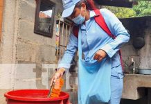MINSA aplica BTI en viviendas del barrio Farabundo Martí, Managua Aplicación de BTI para prevención de zancudos en Managua