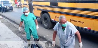 Lugar del mortal accidente con un bus en Managua