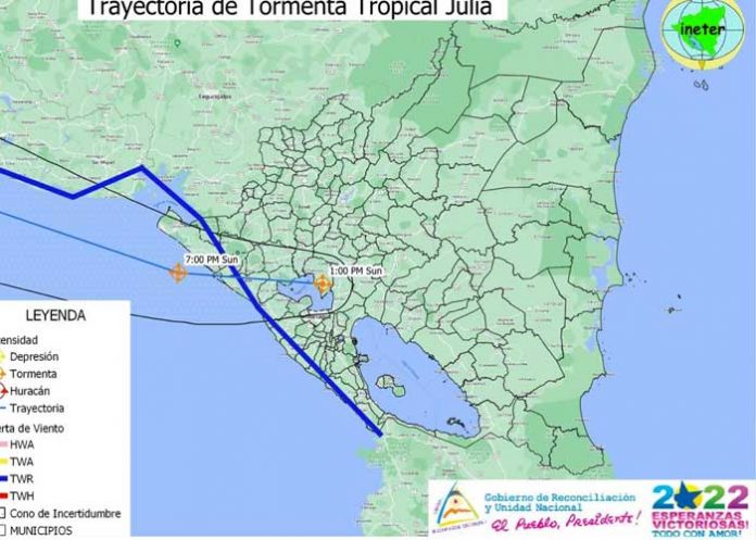 INETER: Vientos de tormenta tropical Julia disminuyen en Nicaragua