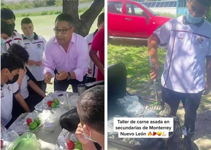¿Locura? Maestro da clase a alumnos de cómo hacer un buen asado