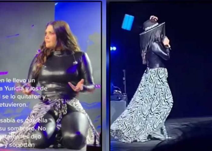 Seguridad de Yuridia le roba su sombrero (VIDEO)