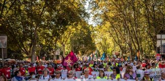 Miles de personas claman aumento de pensiones y salarios en Madrid, España