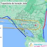 Mapa de la trayectoria del Huracán Julia por Nicaragua