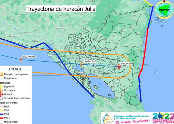 ineter-6-am-1 Mapa de la trayectoria del Huracán Julia por Nicaragua