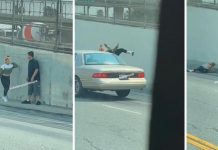 Mujer se arroja a los carros en una pelea con su marido