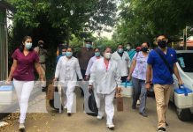 ¡A vacunarse! Brigadistas llegan al barrio Enrique Smith, Managua Jornada de vacunación en el barrio Enrique Smith