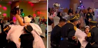 "¿Acaso no comieron?" Intentan cargar a quinceañera y se les cae