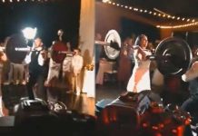 Recién casados hacen ejercicio en plena boda
