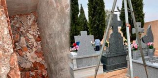 Visita a su marido y se cae dentro de una profunda tumba