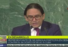 Nicaragua condena en la ONU el inhumano bloqueo a Cuba Representante de Nicaragua en la ONU, se pronuncia contra el boqueo a Cuba