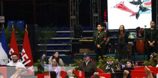 Acto del Congreso Nacional de Juventud Sandinista, presidido por el Comandante Daniel Ortega en Nicaragua