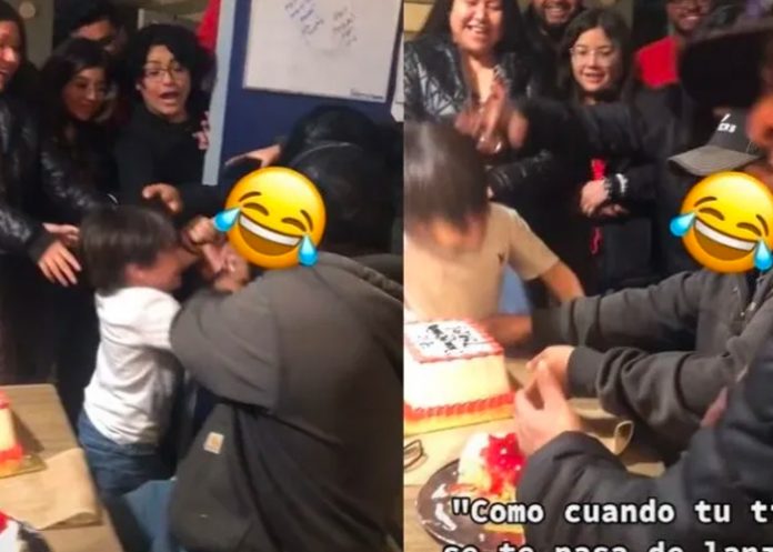 Niño se pelea con su tía por empujarlo al pastel