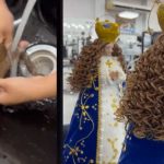 ¡Insólito! Mujer lava y arregla el cabello de su virgen para que se vea “radiante” ¡Insólito! Mujer lava y arregla el cabello de su virgen para que se vea “radiante”