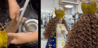 ¡Insólito! Mujer lava y arregla el cabello de su virgen para que se vea “radiante”