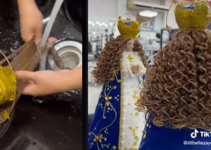 ¡Insólito! Mujer lava y arregla el cabello de su virgen para que se vea “radiante”