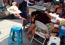 Captan a mujer limpiándose los pies en puesto de quesadillas