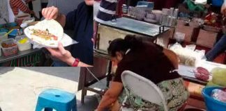 Captan a mujer limpiándose los pies en puesto de quesadillas