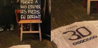 "Límpiate los pies" Bar de Francia usa la camiseta de Messi como alfombra