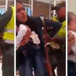 Cruelmente esposada y con niña en brazos por pedir liquidación en Colombia En Colombia termina esposada por pedir liquidación