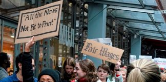 Más de mil empleados del New York Times en huelga exigiendo aumento salarial