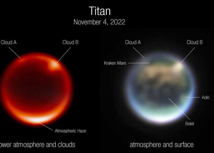 titan2 Descubren nubes en Titan, la mayor luna de Saturno
