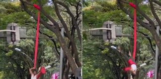 Hace danza aérea en semáforo para poder ganarse la comida diaria