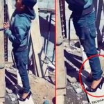 “A falta de una escalera” albañil usa tacones de mujer “A falta de una escalera” albañil usa tacones de mujer