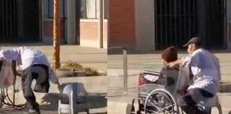 “Amor eterno”, abuelo sin una pierna pasea a su esposa en silla de rueda