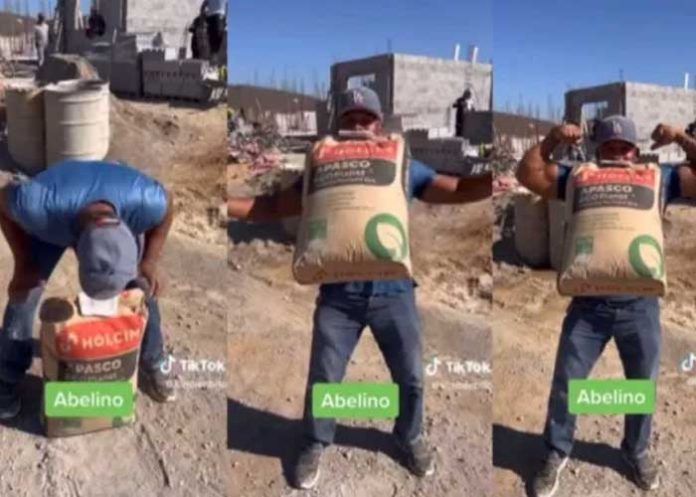 1 ¡De no creer! Albañil es viral por cargar bolsa de cemento con los dientes