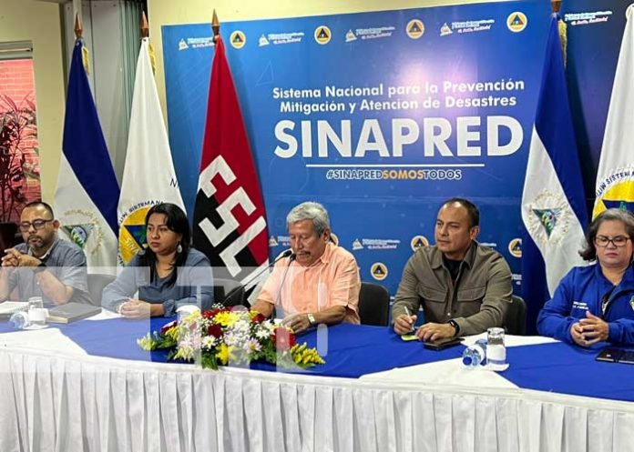 Foto: Autoridades de SINAPRED en conferencia de prensa en Nicaragua / TN8