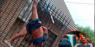 Hombre quedó atrapado en una reja cuando trato de huir 