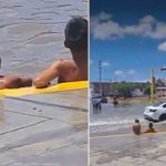 ¡Qué finos! Captan a niños dándose un “chapuzón” en calle inundada ¡Qué finos! Captan a niños dándose un “chapuzón” en calle inundada