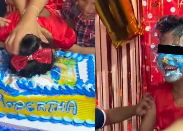 Niña celebra su cumple y sus amigos la lanzan al pastel