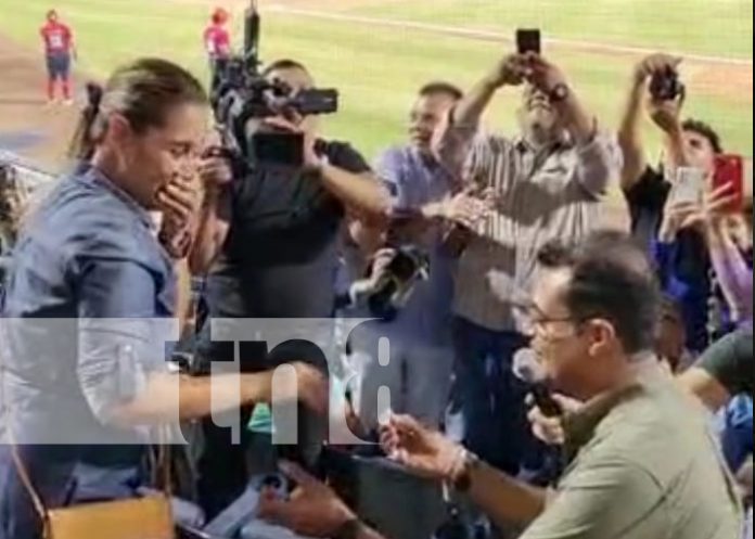 Foto: Hombre le propone matrimonio a una chica en pleno partido de Béisbol, en Nicaragua / TN8