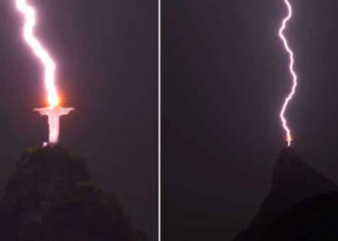 Rayo impactó en la cabeza del Cristo Redentor en Brasil