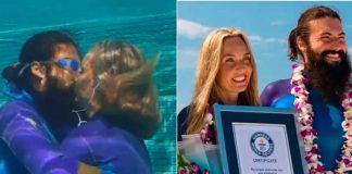 Pareja rompe récord Guinness del beso más largo bajo el agua 