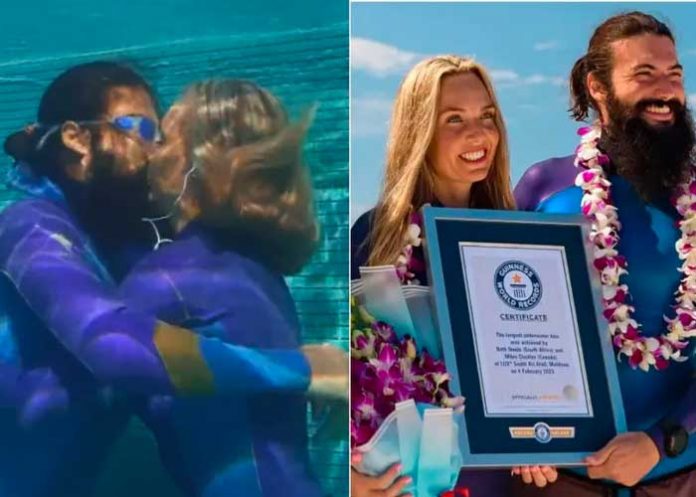Pareja rompe récord Guinness del beso más largo bajo el agua 