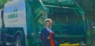 Presume título en sesión de fotos con camión de basura 