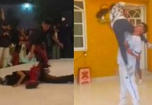 Como «saco de papa» dejan caer a quinceañera durante baile de quebradita Chambelán tira a quinceañera