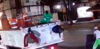 Trabajadores de limpieza roban tapa de una alcantarilla