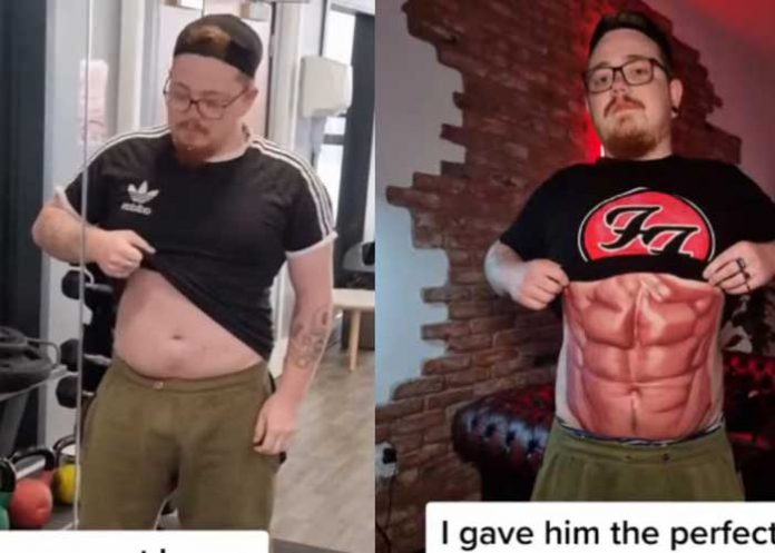 Hombre se tatuó un abdomen en la panza para evitar ir al gimnasio