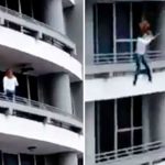 Mujer se tira de un sexto piso y se levanta como si nada (Video) ¿Será de hule?, Mujer se tira de un sexto piso y se levanta como si nada