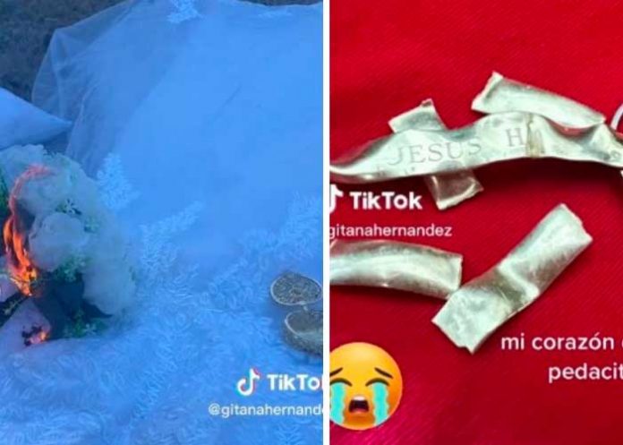 Por esposo infiel novia quema vestido y recuerdos
