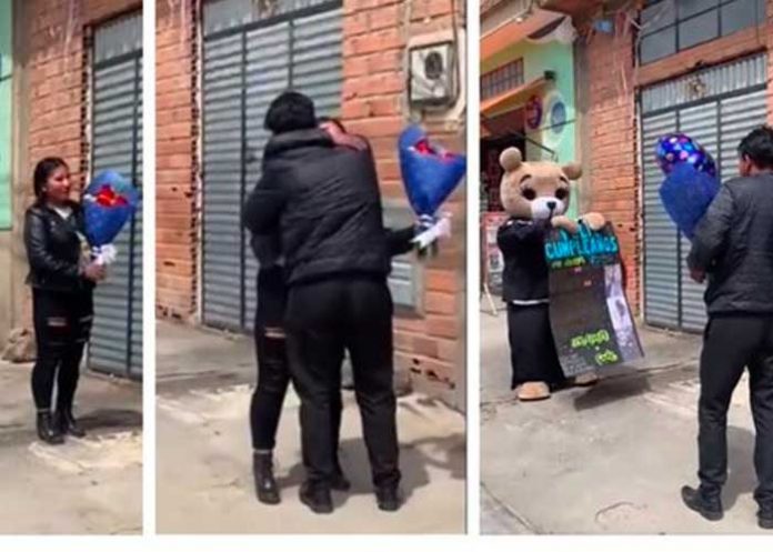 Joven da sorpresa a su novio con dos osos gigantes